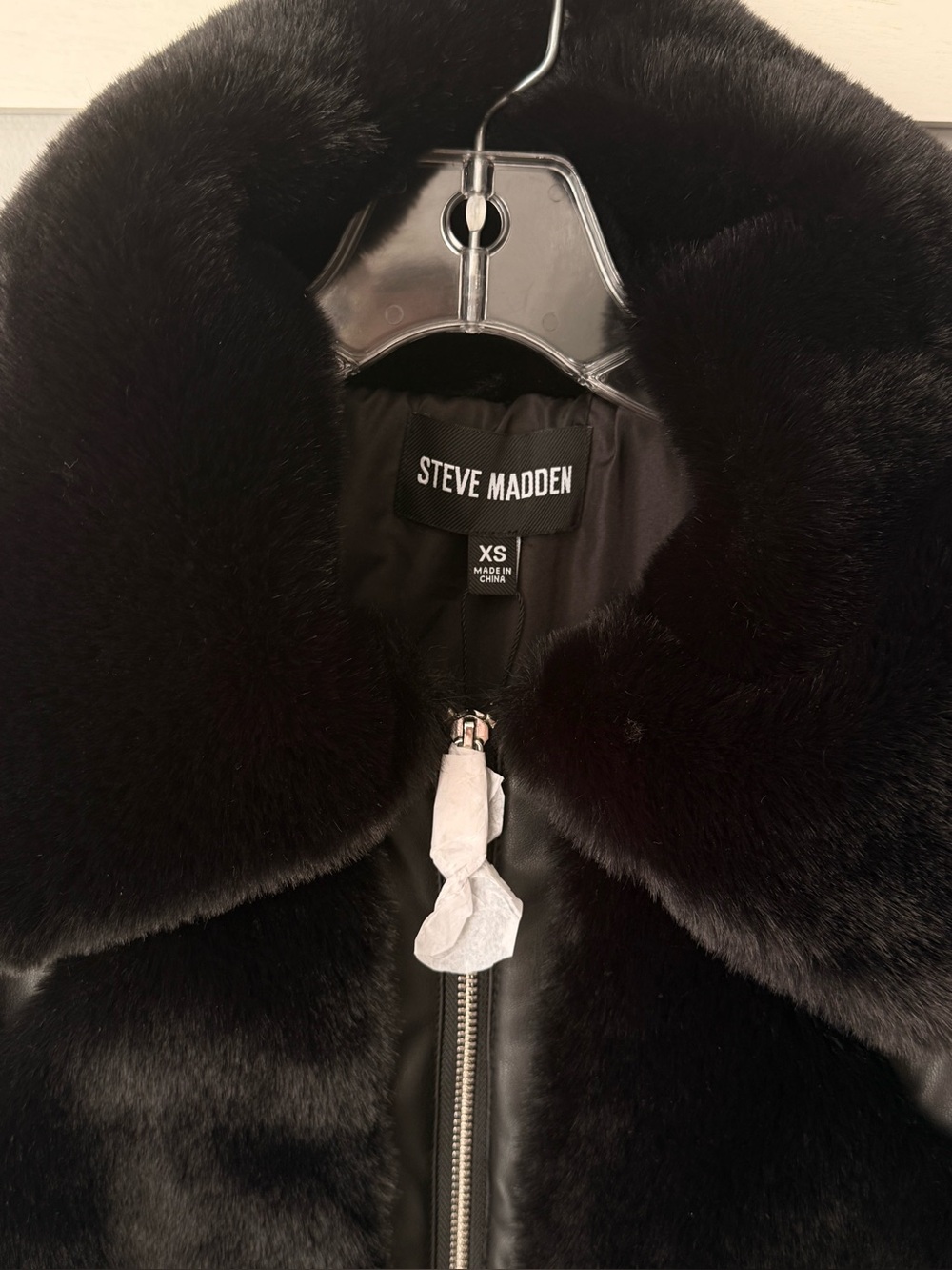 Steve Madden Black Faux Fur Zephrine Bomber Jacket Full Collar & Zip 2 Pocket XS - Picture 12 of 16